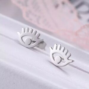 Dainty Silver Evil Eye Stud Earrings
